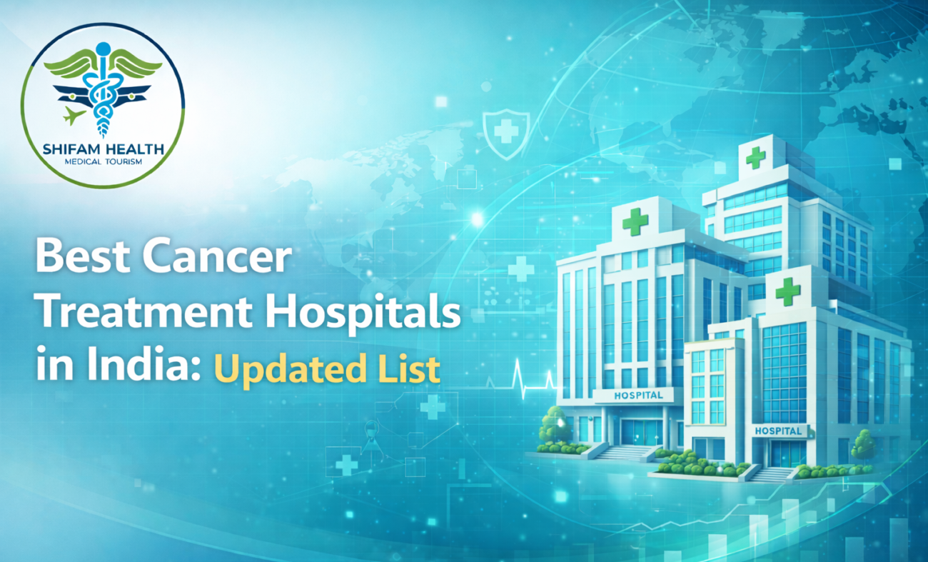 Modern hospital illustration representing best cancer treatment hospitals in India updated list guide.