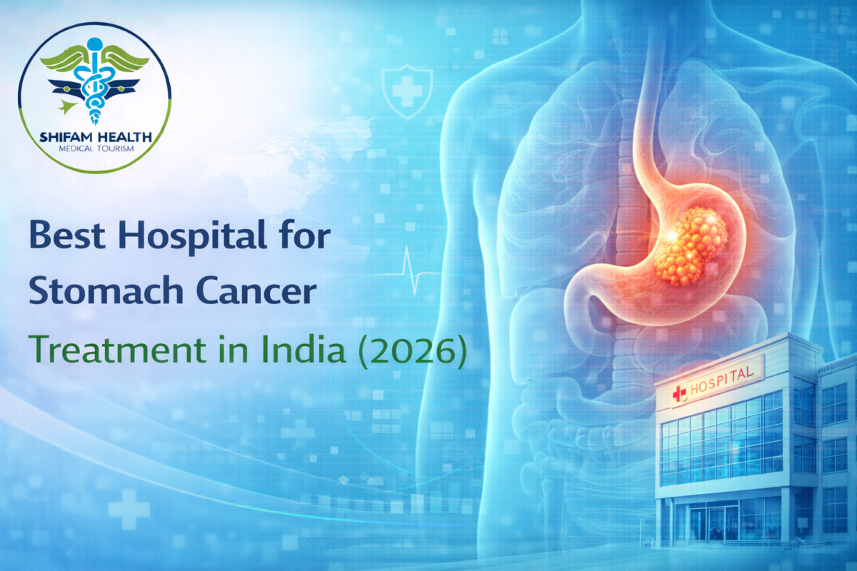 Medical illustration of stomach highlighting tumor representing best hospital for stomach cancer treatment in India.