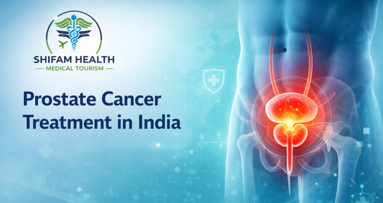 Medical illustration of male pelvic anatomy highlighting the prostate gland for prostate cancer treatment in India. 📌 Caption (Displayed Under Image) Overview of prostate cancer treatment in India, highlighting advanced oncology care and modern medical facilities for international patients. 📖 Image Description (For Media Library / Schema Use) This featured image presents a professional 3D medical illustration of male pelvic anatomy with the prostate gland highlighted to represent prostate cancer treatment. The clean blue medical background and subtle healthcare symbols reflect advanced oncology services and modern treatment options available in India for international patients. If you'd like, I can now create a standardized prostate cancer image SEO framework so all related blogs stay consistent and strengthen topical authority.