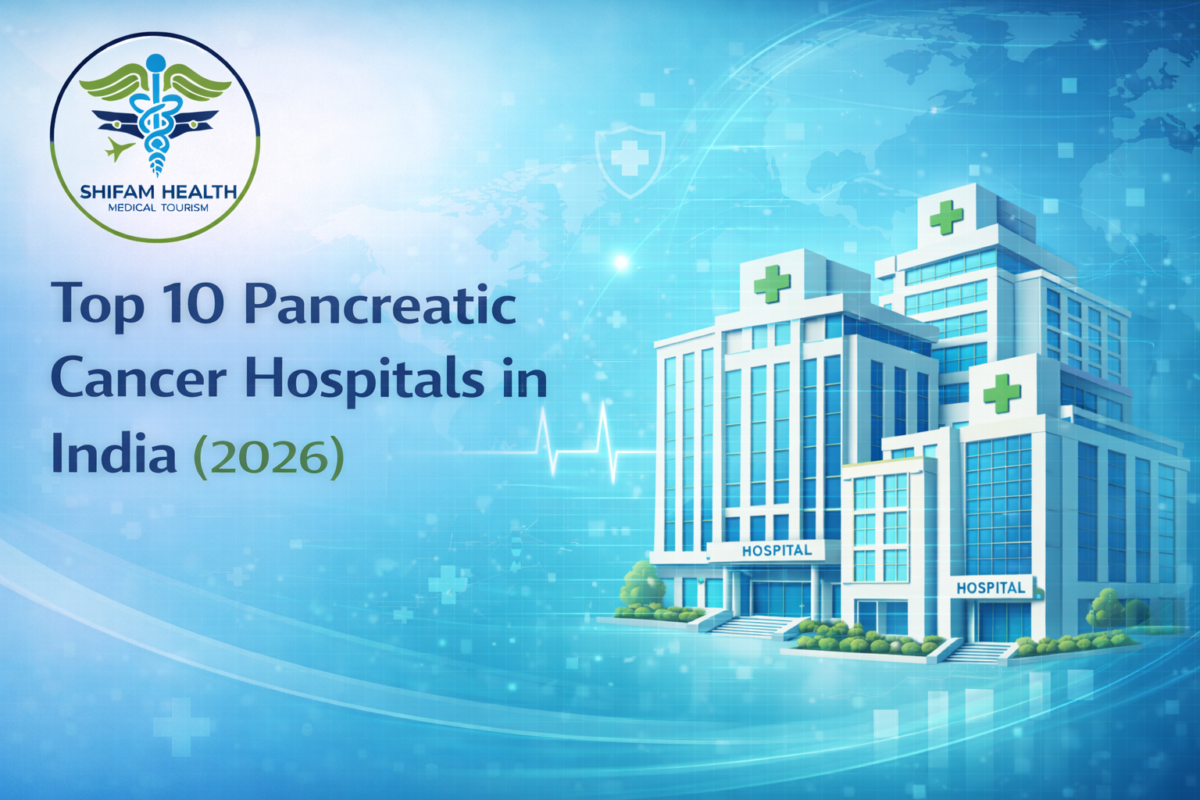 Modern hospital illustration representing top 10 pancreatic cancer hospitals in India updated list.